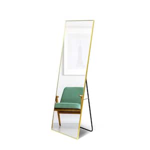 22 in. W x 65 in. H Modern Rectangle Wall-Mounted Aluminium Framed  Dressing Floor Mirror in Gold