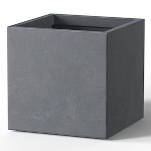 Modern 12in. High Large Tall Square Granite Gray Outdoor Cement Planter Plant Pots