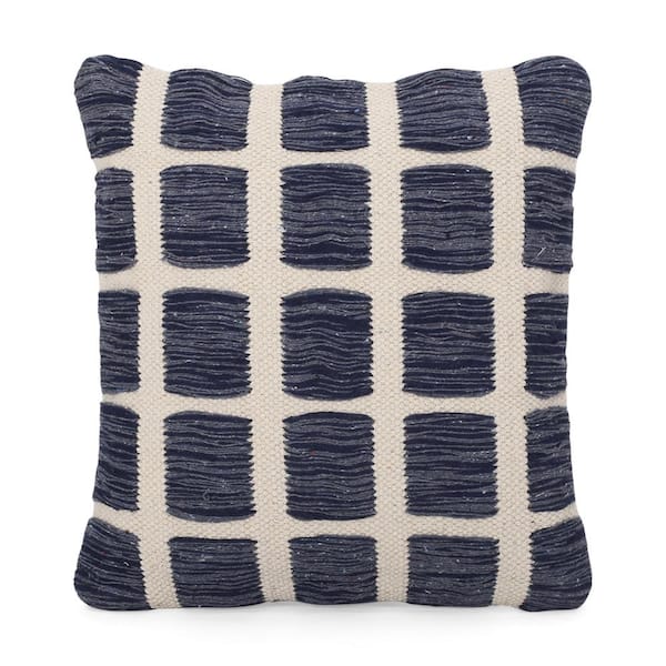 Noble House Thompkins Hand-Loomed Boho Dark Blue and Natural 18 in. x 18 in. Throw Pillow