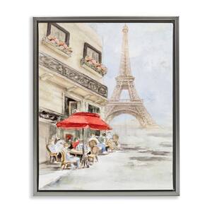 Sunday Lunch Eiffel Tower by Lanie Loreth Gray Floater Frame Abstract Graphic Art Print 31 in. x 25 in.