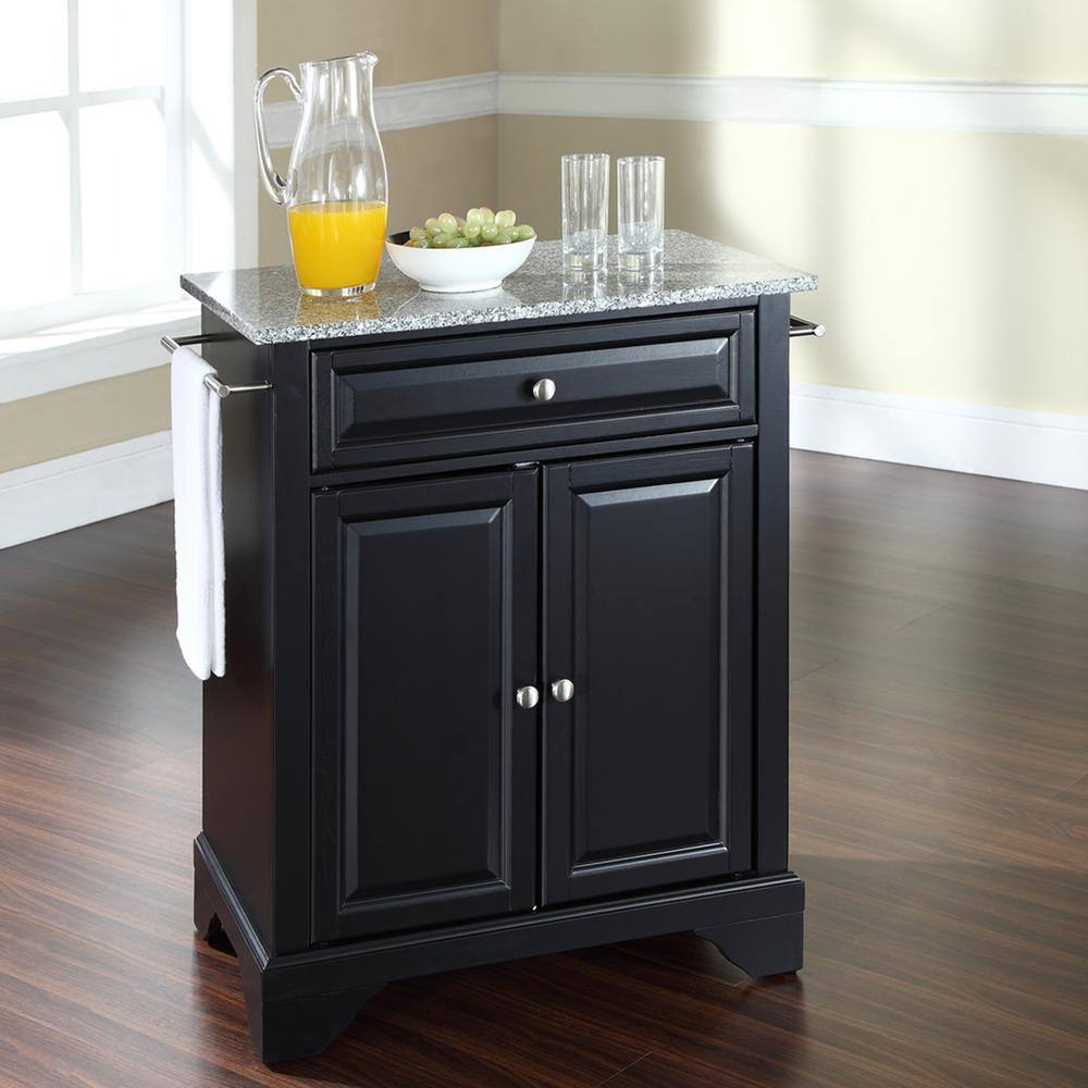 Gray Granite Top Black Portable Kitchen Island Cart