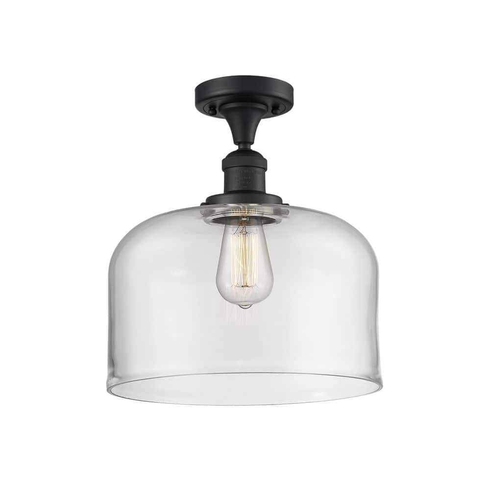 Bell 12 in. 1-Light Matte Black Industrial Semi-Flush Mount with Clear Glass Shade price history on PriceWatchPro
