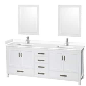 Sheffield 80 in. W x 22 in. D x 35 in. H Double Bath Vanity in White with White Cultured Marble Top and 24" Mirrors