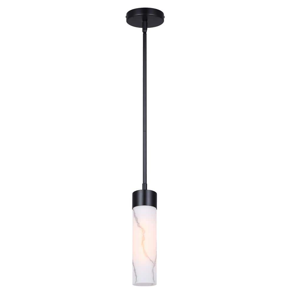 Matte Black Glass LED Pendant Light with Marble Shade
