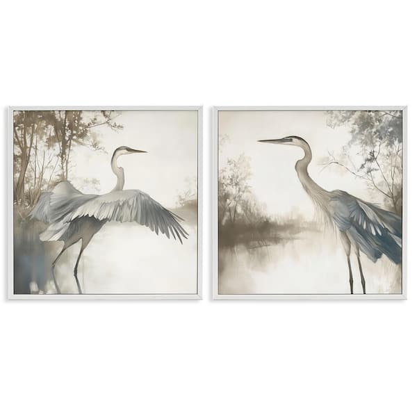 Heron Feathers Over Water by Mona Grace 2 Piece White Framed Animal Giclee Art Print 24 in. x 24 in.