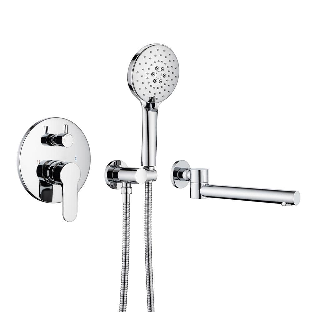 Round Single-Handle Wall Mount Roman Tub Faucet with Swivel Spout in Chrome (Valve Included) -  RAINLEX, RX96207CP