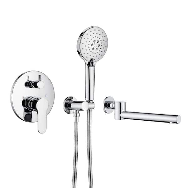 RAINLEX Round Single-Handle Wall Mount Roman Tub Faucet with Swivel Spout in Chrome (Valve Included)