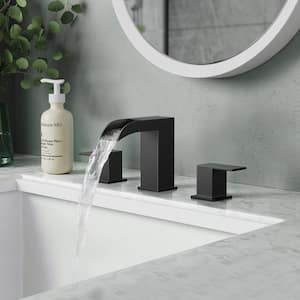 Waterfall 8 in. Widespread Double Handle 3-Hole Bathroom Faucet with Pop-Up Darin, Water Supply Line in Matte Black