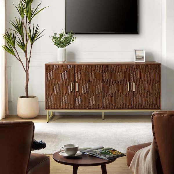JAYDEN CREATION Lion Modern Walnut 63 in. W 4 Door Wood Sideboard with Adjustable Shelf
