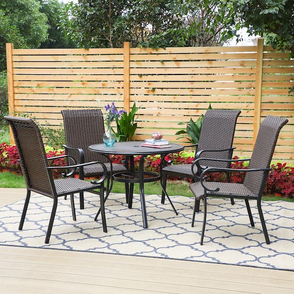 PHI VILLA Outdoor Patio Steel Slat Seat Dining Arm Chairs Set of 2 for Garden 