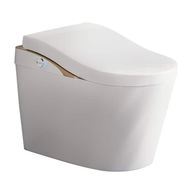 Smart Toilet with Bidet, Auto Flush, Heated Seat, Warm Dry, Auto Open/Close, Foam Shield-Modern White Elongated
