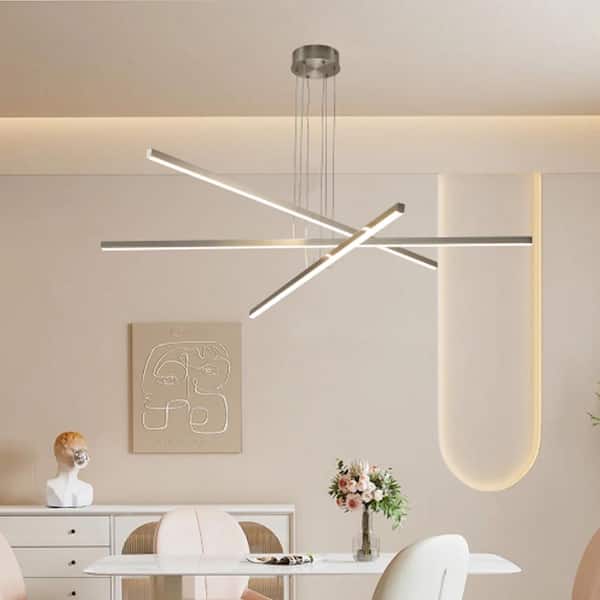 Sunpez 3-Lights Modern Sputnik Silver Chandelier Industrial Pendant Light Fixture Integrated LED, Indoor Hanging Lighting