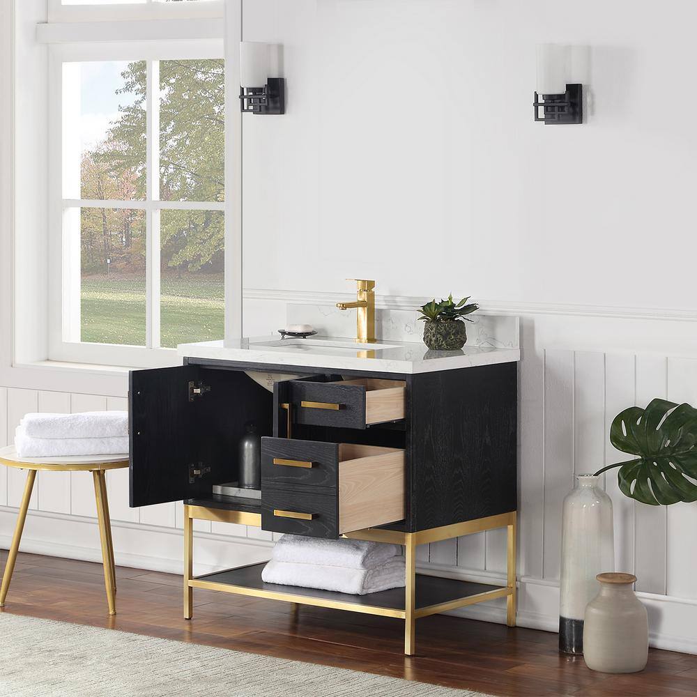 Wildy 36" Black Oak Single Sink Vanity with Gold Hardware