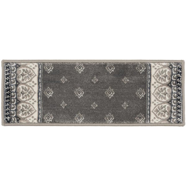 Kurdamir Fleur de Lis Dove/Oyster 9 in. x 26 in. Polypropylene Stair Tread Cover