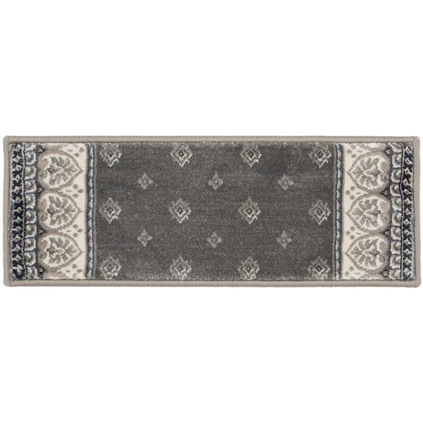 Natco Kurdamir Fleur de Lis Dove/Oyster 9 in. x 33 in. Polypropylene Stair Tread Cover