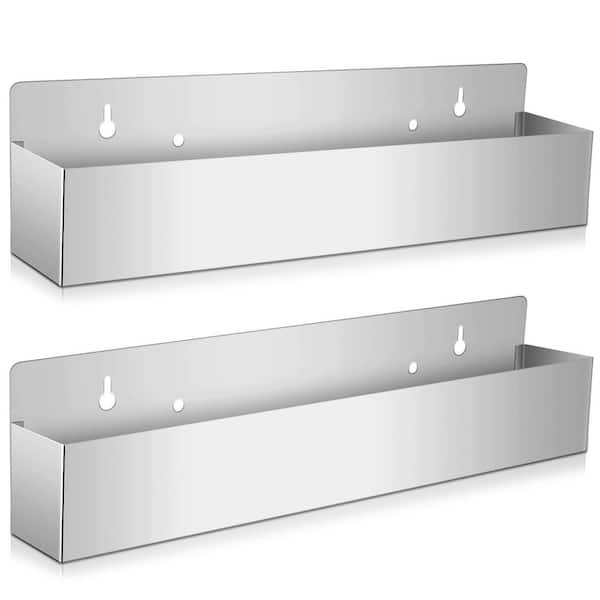 2-Pack 5.75 in. H x 22 in. W 4-Bottle Silver Stainless Steel Bar Shelves, Wall Mounted Bottle Holder, Drink Rail Shelf