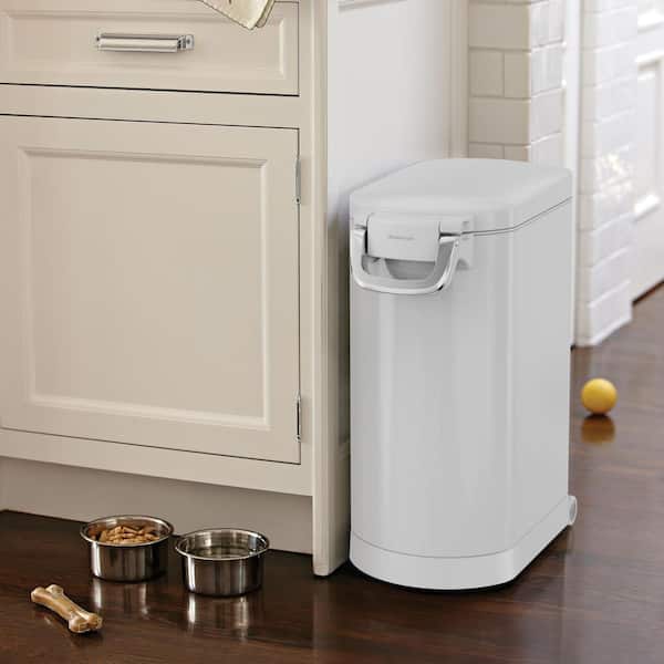 30L Large Pet Food Can, Storage Container with Magnetic Scoop, White Steel