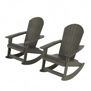 Vineyard Charcoal Gray HIPS Plastic Outdoor Patio Adirondack Rocking Chair (Set of 2)