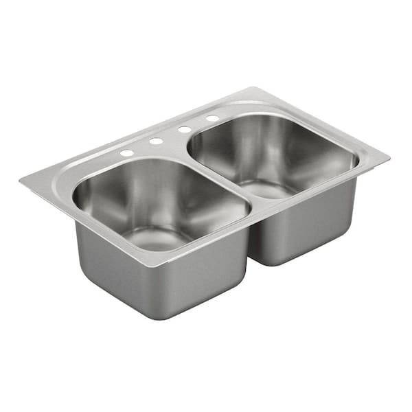 MOEN 1800 Series Drop-In Stainless Steel 33 in. 4-Hole Double Bowl Kitchen Sink