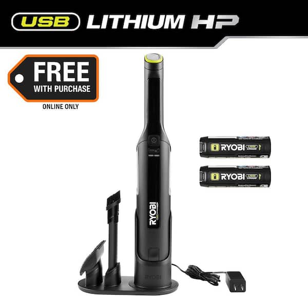 USB Lithium HP Compact Handheld Vacuum Cleaner Kit with (2) USB Lithium 2.0 Ah Batteries and Charging Docking Station