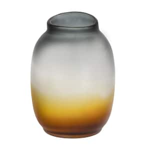 Normand Hand-Made Glass Vase - 8 in. Dia. x 11.5 in. H - Orange/Black