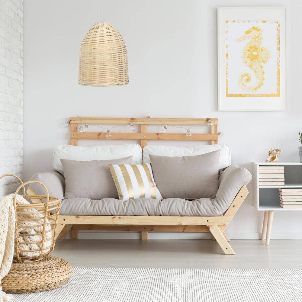 Natural Rattan Dome Pendant Light with White Cord