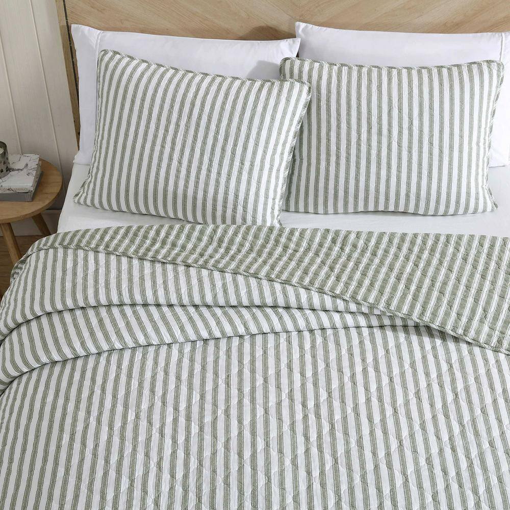 Ivory and Sage Reversible Cotton King Quilt Set