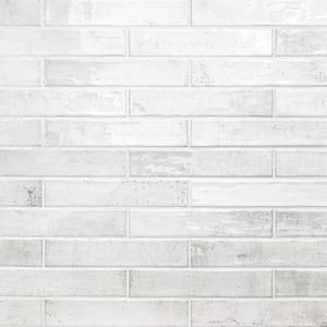 Take Home Tile Sample-Stella La Perla 2 in. x 10 in. White Glossy   Ceramic Subway Wall Tile