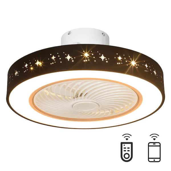 TOZING 20 in. LED Indoor Black Modern Dimmable Caged Low Profile Flush Mount Ceiling Fan Light with Remote Control for Bedroom