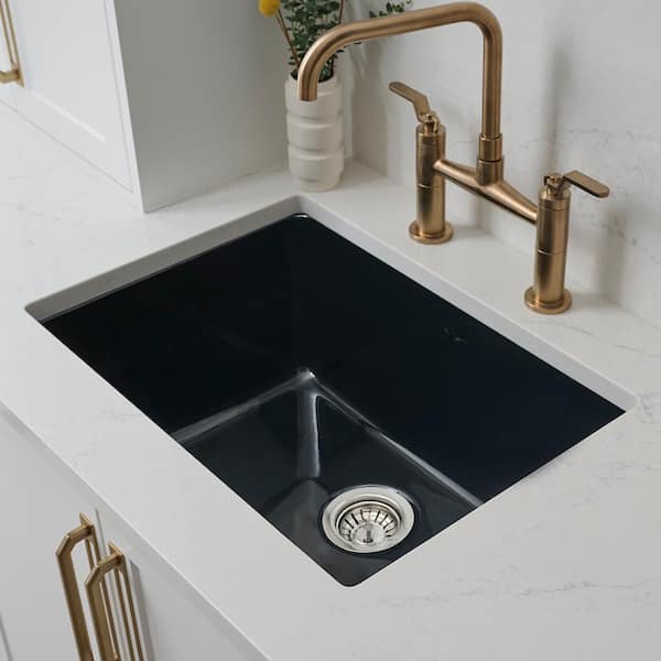 Fiamma 27 in. Undermount Single Bowl Fireclay Kitchen Sink in Glossy Black
