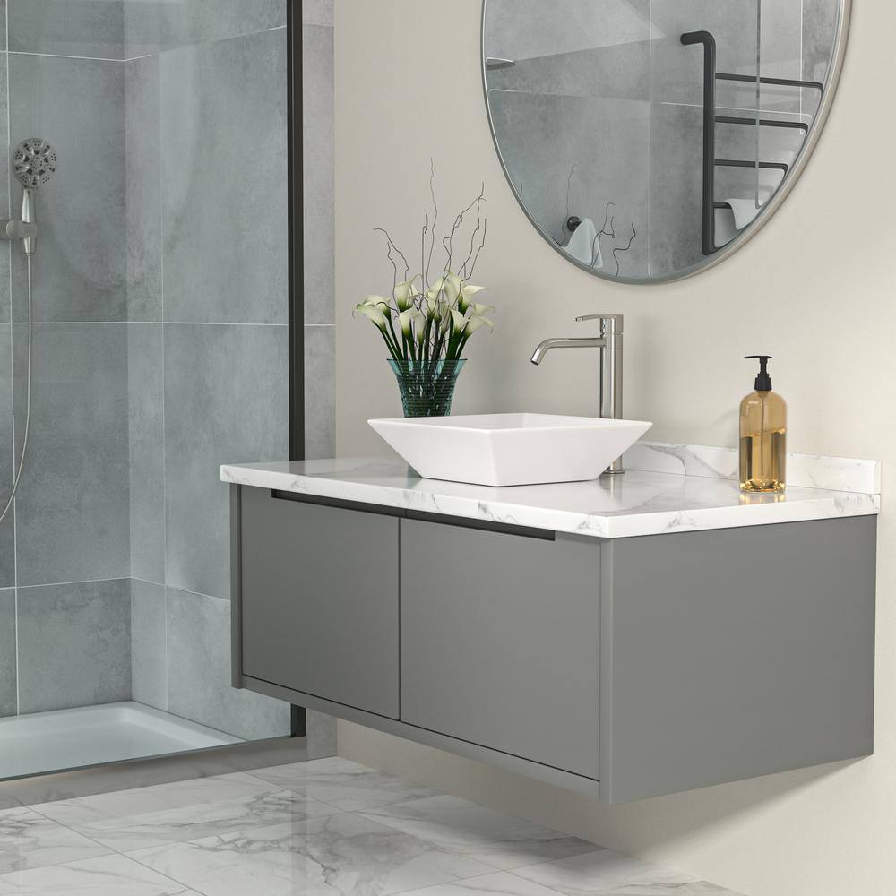 White Gloss Ceramic Square Wall-Mount Bathroom Sink
