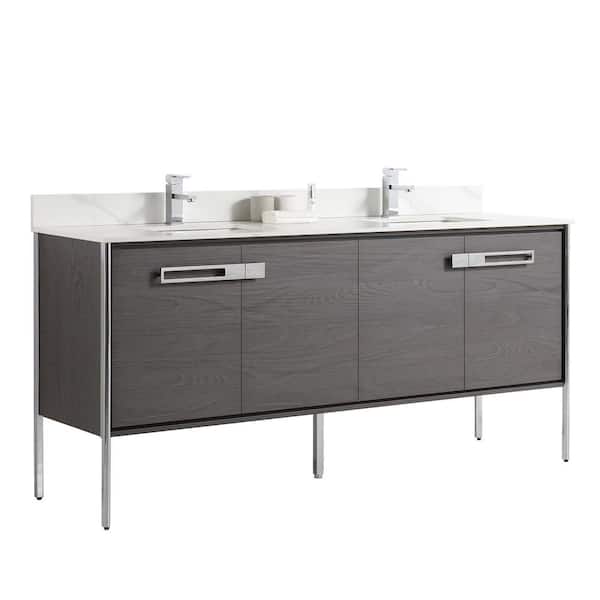 FINE FIXTURES Oakville 72 in. W x 20.5 in. D x 33.5 in. H Bath Vanity in Black Coal Oak with White Ceramic Top