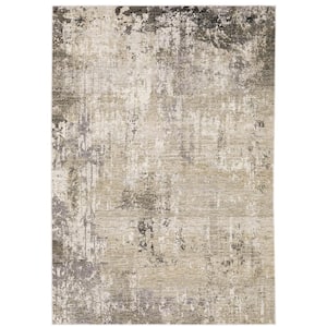 Newcastle Beige/Gray 5 ft. x 8 ft. Distressed Industrial Abstract Polyester Indoor Area Rug