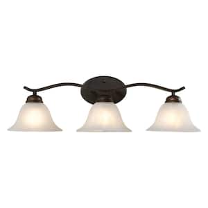 Andenne 26.3 in. 3-Light Transitional Bronze Bathroom Vanity Light Fixture with Marbleized Glass Shades