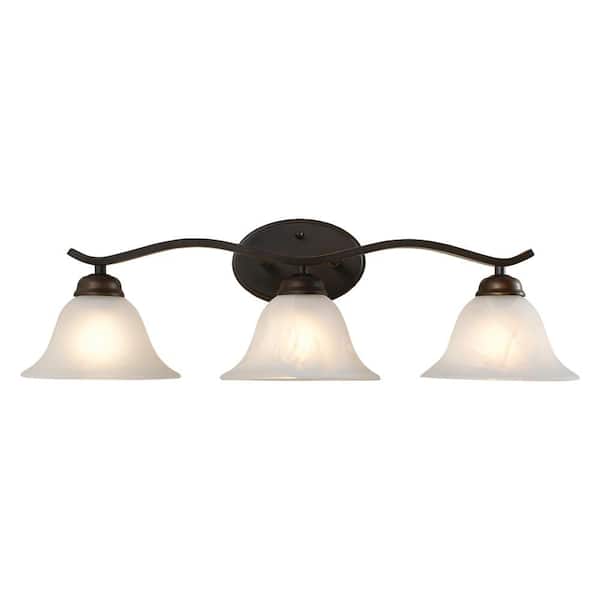 Hampton Bay 3-Light Oil Rubbed Bronze Vanity Light with Frosted Glass Shades 