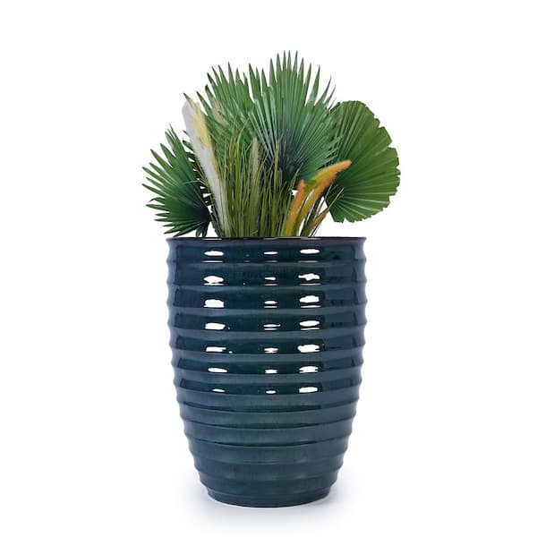 16.5 in x 21.2 in Blue Ceramic Flowerpot with Drainage Hole Modern Planter for Patio Garden Windowsill