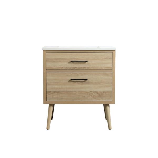 Unbranded Timeless Home 30 in. W x 22 in. D x 33.5 in. H Bath Vanity in Mango Wood with Ivory White Engineered Stone Top