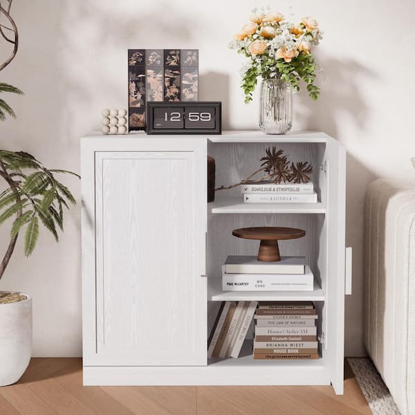 White Wooden 31 in. H Storage Cabinet with Adjustable Shelves Accent Cabinet