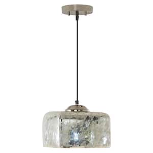 Hallie 10 in. 1-Light Painted Silver Shaded Pendant Light with Painted Square Glass Shade