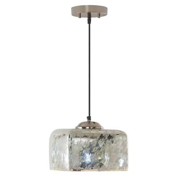 River of Goods Hallie 10 in. 1-Light Painted Silver Shaded Pendant Light with Painted Square Glass Shade