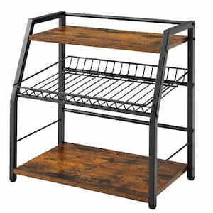 3-Shelf Black Countertop Storage Rack, Space Saving Wooden Steel Organizer Stand with Tilt Design for Kitchen Storage