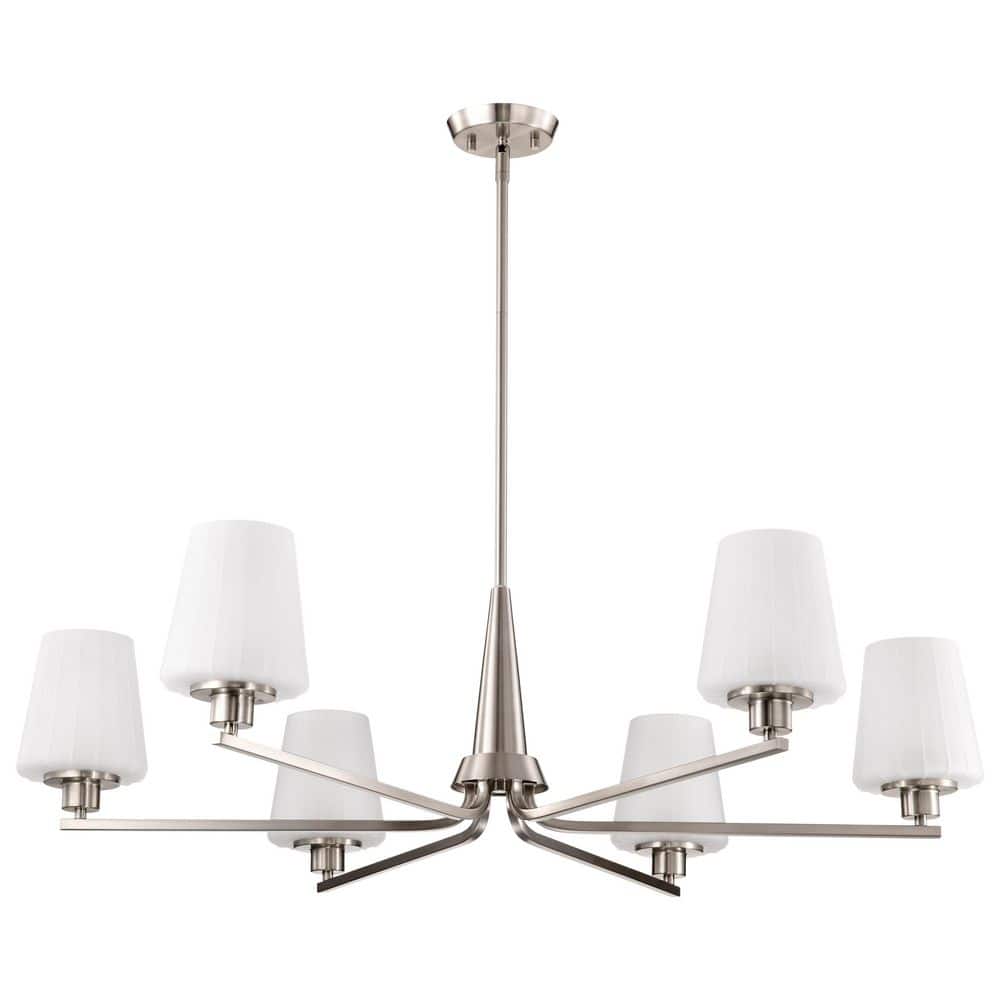 Lune 6-Light Brushed Nickel Traditional Chandelier with Etched White Glass Shades price history on PriceWatchPro