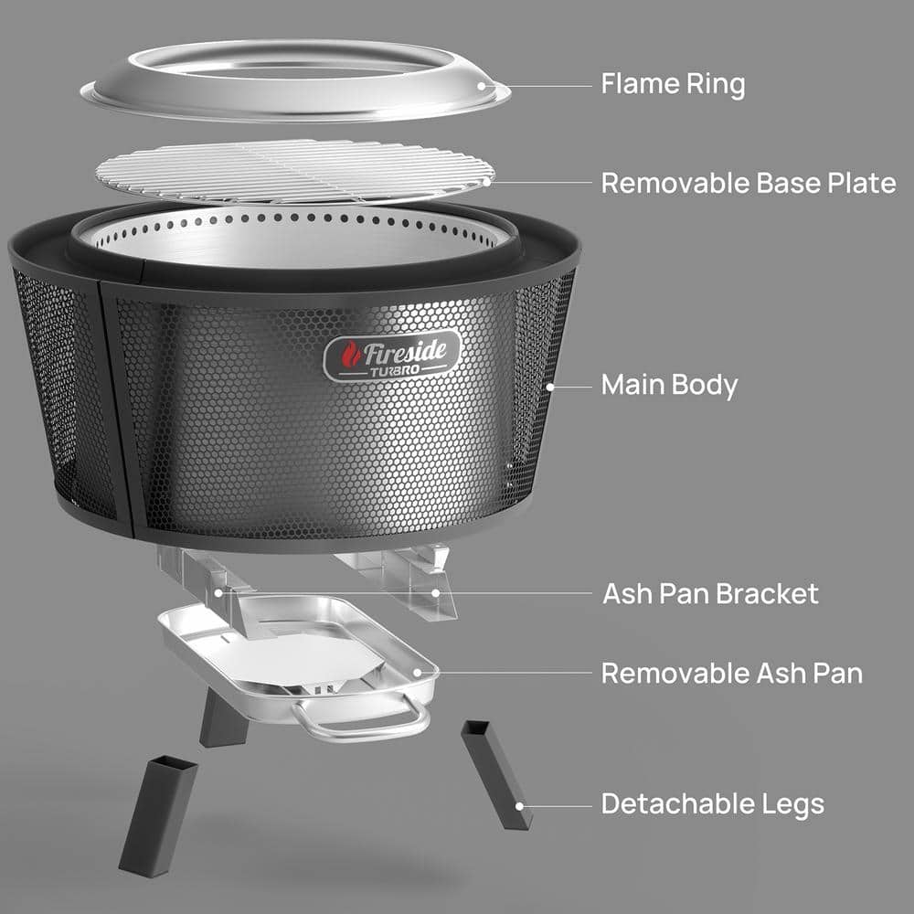 29 Inch Black Stainless Steel Round Smokeless Fire Pit