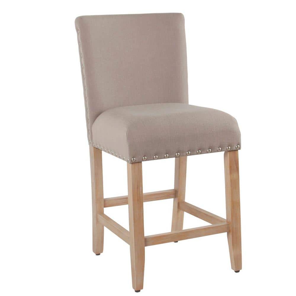 Tan Upholstered 24" Counter Height Barstool with Nailhead Trim