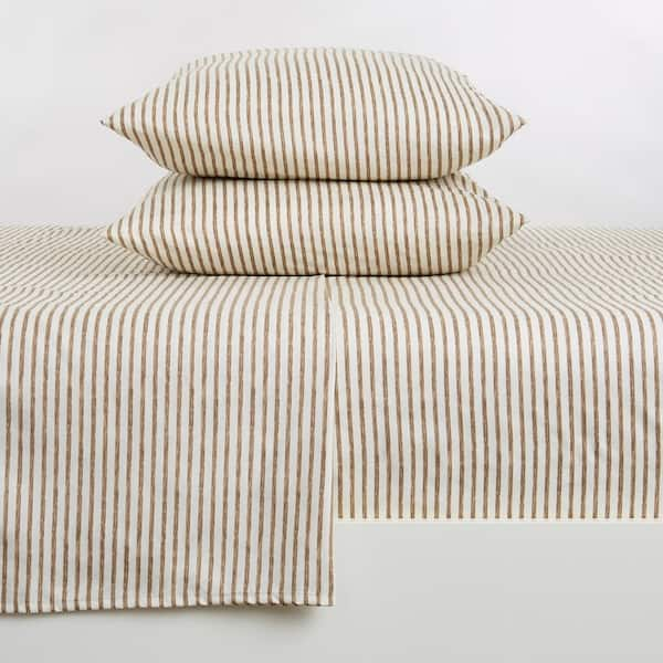 FRESHFOLDS 4-Piece Taupe Premium Soft Striped Microfiber Twin Sheet Set