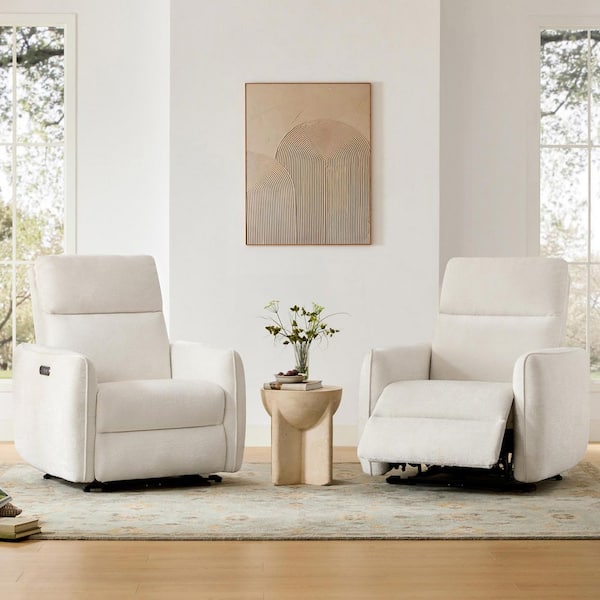Spruce & Spring Lyra Cream Fabric Dual Motor Power Recliner with