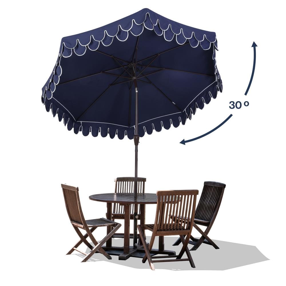Tracy 9 ft. Navy Blue Scalloped Fringe Market Patio Umbrella