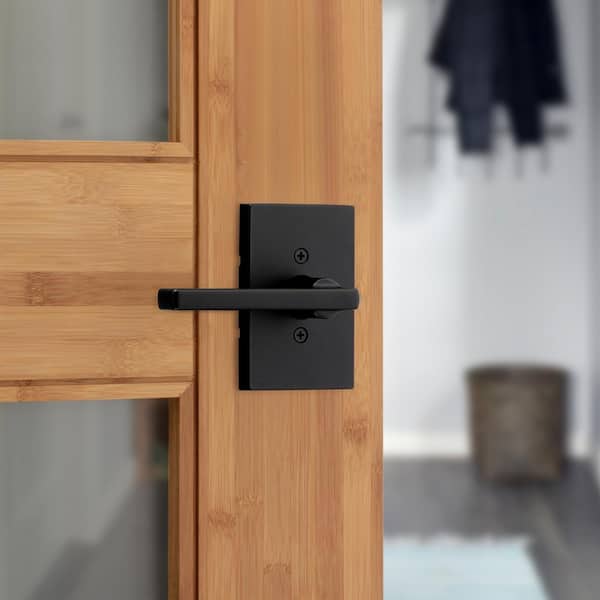 Kwikset Halifax Rectangle Rose Matte Black Passage Hall/Closet