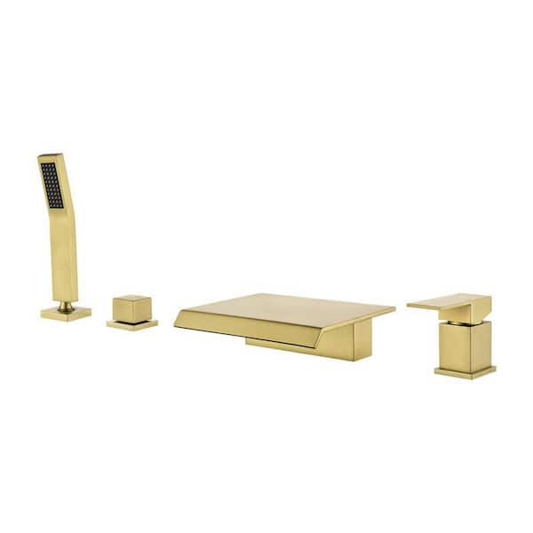 cobbe Single-Handle Tub-Mount Tub Faucet with Hand Shower in Brushed Gold