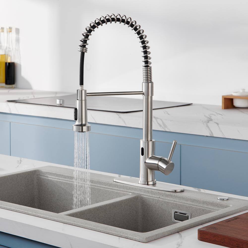 Brushed Nickel Touchless Pull-Down Kitchen Faucet with Spray
